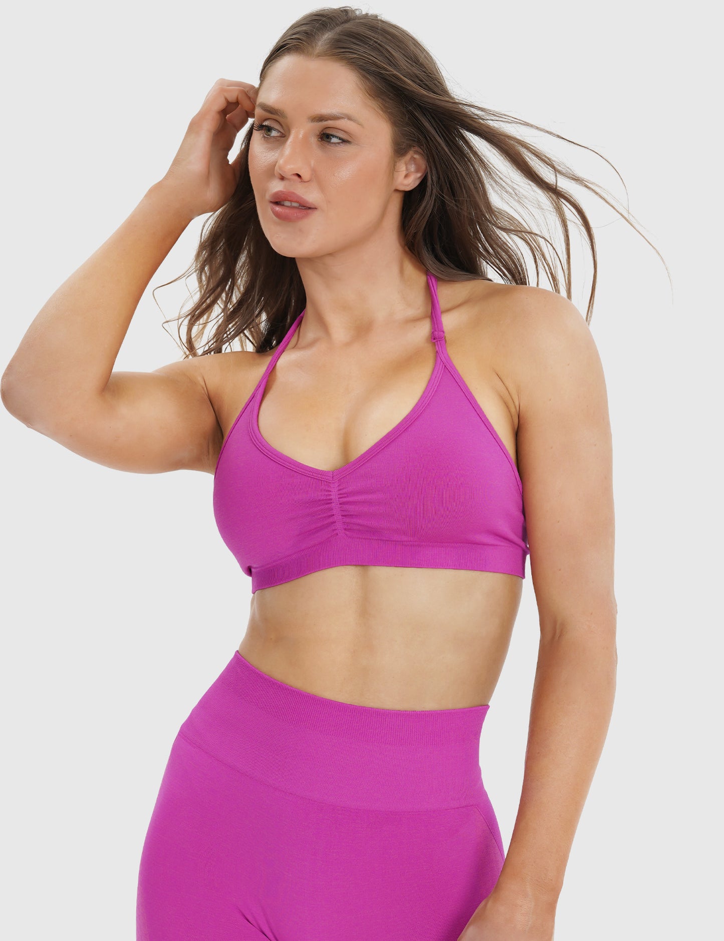 NVS Sports Bras for Women Open Back Amplify Halter Bra Adjustable Straps Padded Seamless Workout Crop Tops