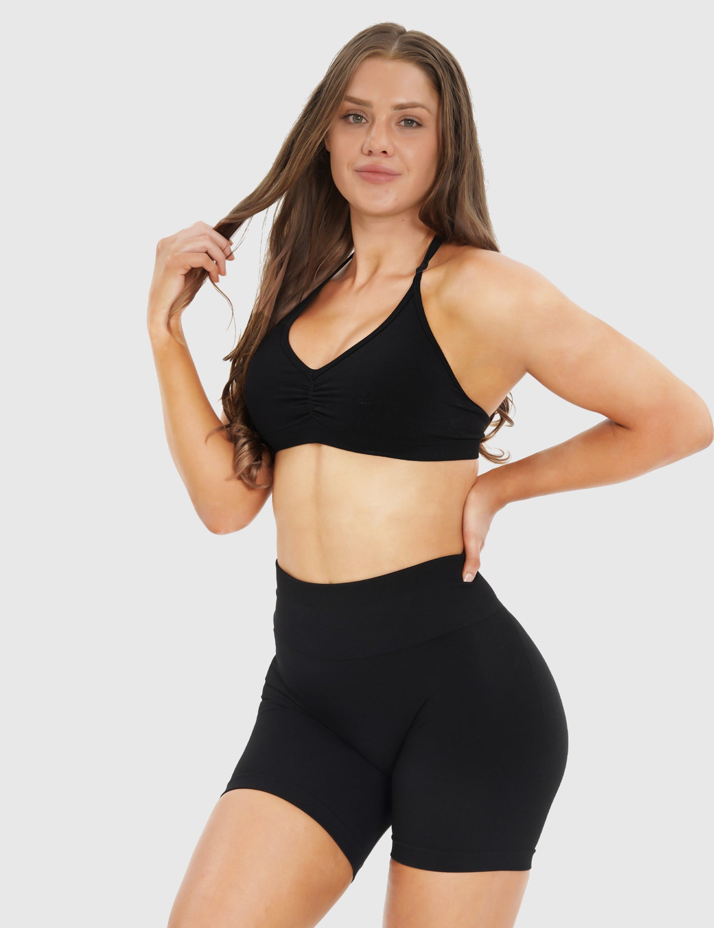 NVS Sports Bras for Women Open Back Amplify Halter Bra Adjustable Straps Padded Seamless Workout Crop Tops
