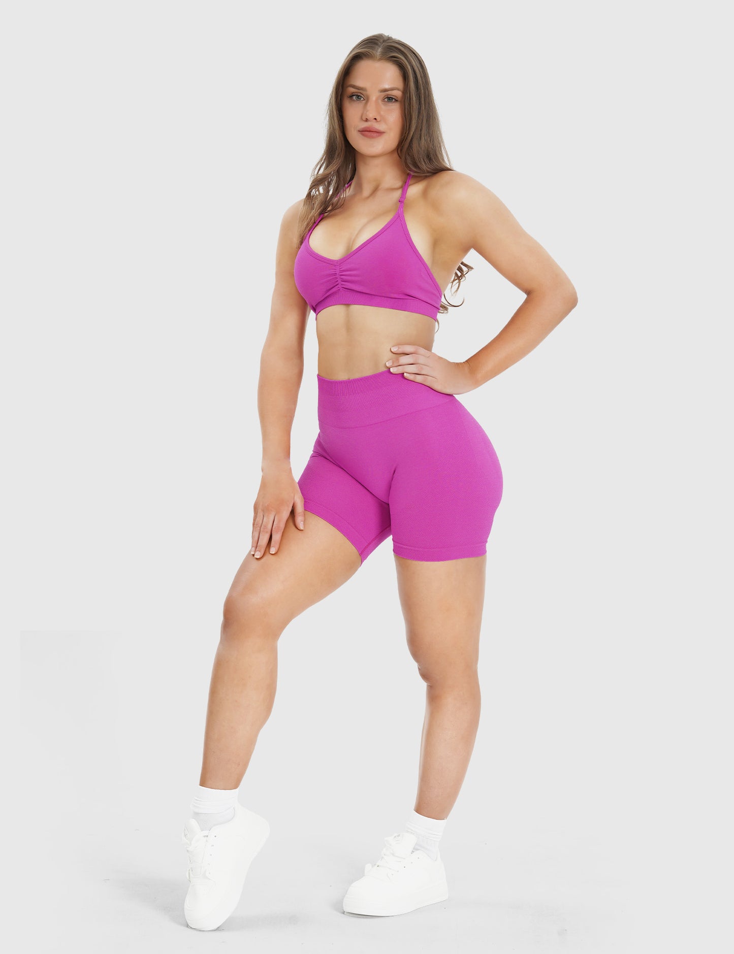 NVS Sports Bras for Women Open Back Amplify Halter Bra Adjustable Straps Padded Seamless Workout Crop Tops