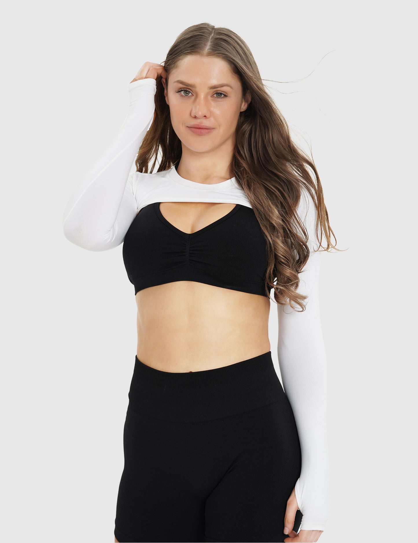 NEWVISISTER NVS Women Long Sleeve Bolero Open Front Workout Cropped Shirts Yoga Sports Shrug