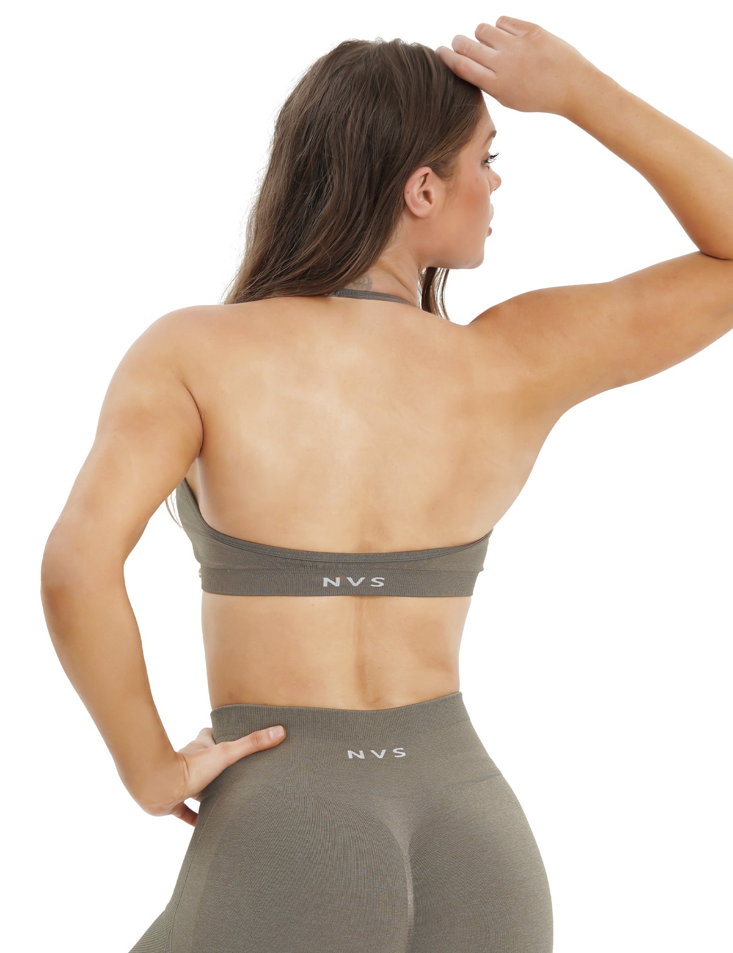 NVS Sports Bras for Women Open Back Amplify Halter Bra Adjustable Straps Padded Seamless Workout Crop Tops